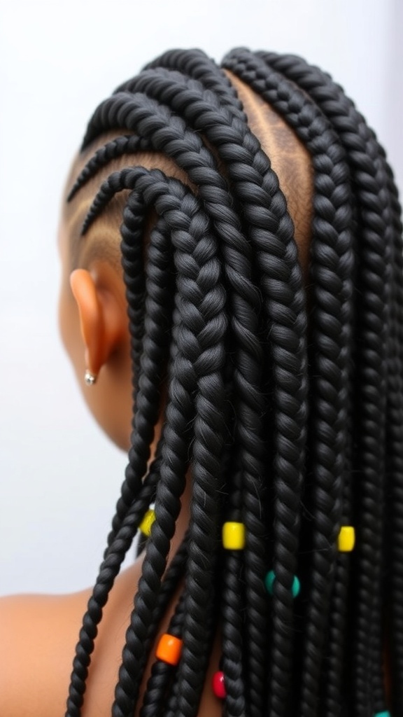 Stylish Cornrow Hairstyles for Every Occasion A detailed view of a cornrow hairstyle with intricate braids and colorful beads.